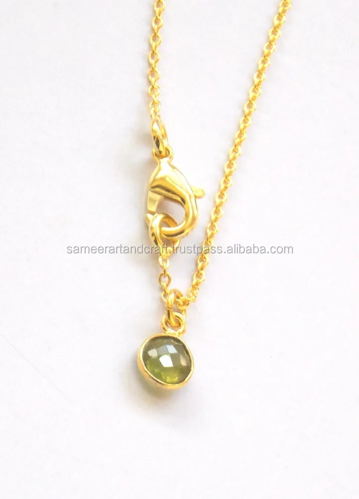 Natural Peridot Gemstone Jewelry Rondelle Shape Gold Plated Jewelry Pendant Necklace Set