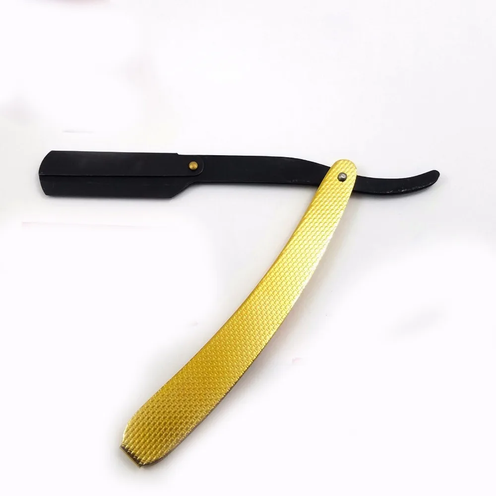 Professional Barber Shaving Razor Black Blade Gold Handle