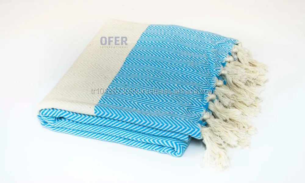 Herringbone Classic Pestemal Turkish Towels, Hamam Wholesale - Blanket - Blue Classic Collection Oem Customize .