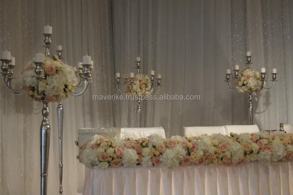 Tall Silver Plated Aluminum Floor Candelabra For Church Home And Wedding Decoration Handmade 5 Arms Candelabra