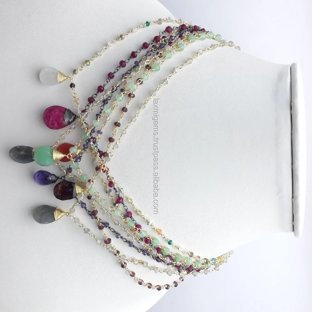 Stylish Ruby 925 sterling silver Rhodium Plated Rosary Chain Gemstone Beads Necklace Jewelry