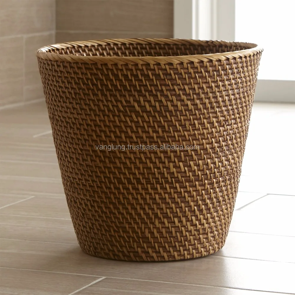 Eco-Friendly Rattan Tapered Waste Basket/Trash Can PC Material Storage Holder