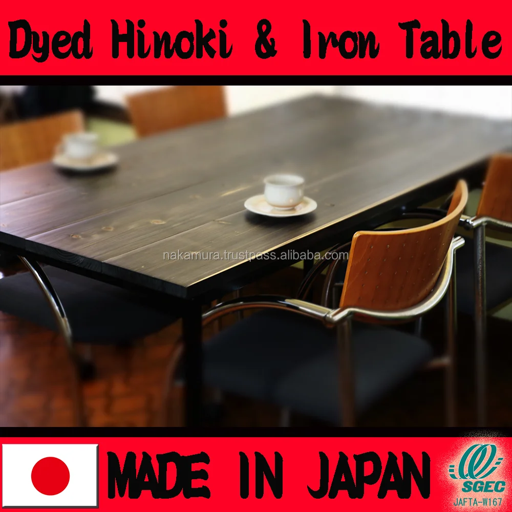 
Fashionable Dyed Hinoki Wood and Iron Dining Table Made in Japan 