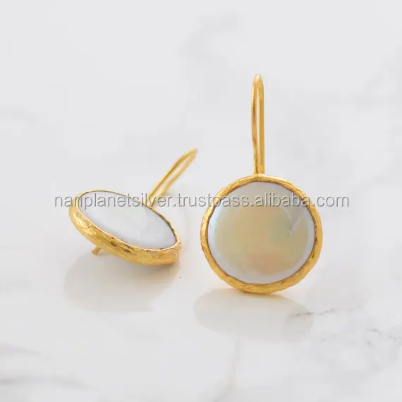 
Pearl Round Gold Vermeil Dangle Drop Earings 