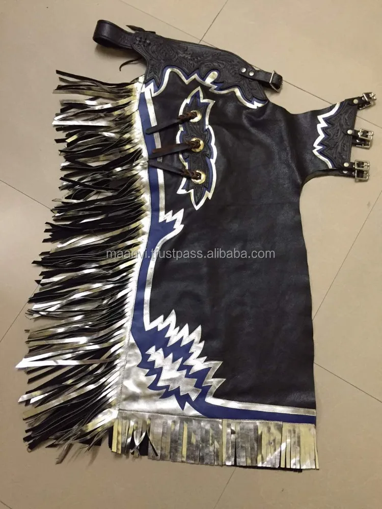TOP SELLING WESTERN RIDING CHAPS WITH FRINGES /CUSTOM DESIGN LEATHER OR FABRIC RIDING CHAPS WITH FRINGES AND SILVER BUCKLES
