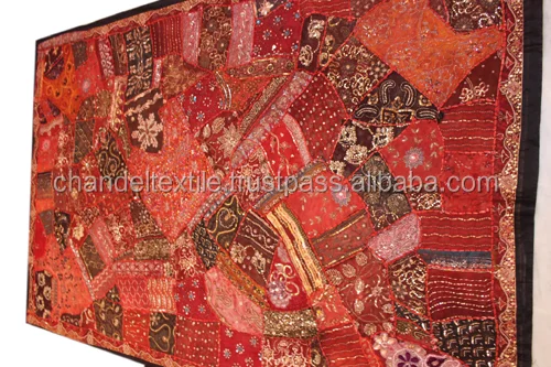 india Wall Tapestry Decorative Bead Work Handmade Twin size single bedsheet Handicraft Cotton Beads Work Large Tapestry Ethnic