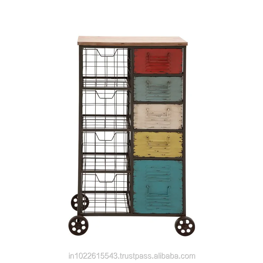 Industrial Rustic Metal Kitchen Storage cabinet, Antique Metal Storage cabinet with Drawers