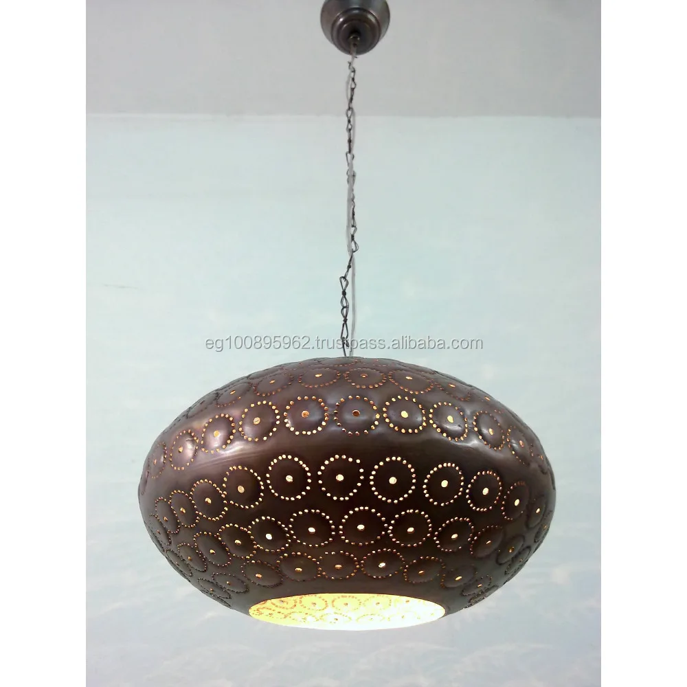 B243 Antique Maroon Tin Mosaic Lampshade Hanging Lamp Peacock Tail Shadow