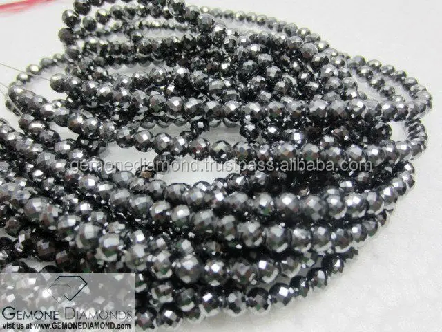 Super High Quality Synthetic Jet Black Moissanite Beads Necklace / Strands