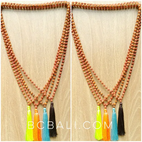 organic wood rudraksha strand necklaces tassels yoga handmade
