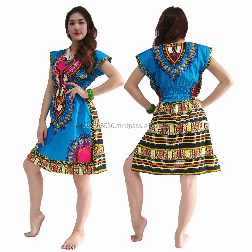 Mini Dress MJF African Dashiki Kaftan Boho Top Beach Bikini Cover Up Lady Blouse caftan Hippie Boho Dress Kimono Look Plus Size