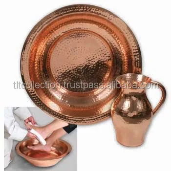 Spa Foot Soak Copper Hammered Bowl, Pedicure Bowl, Massage Bowl With Pitcher