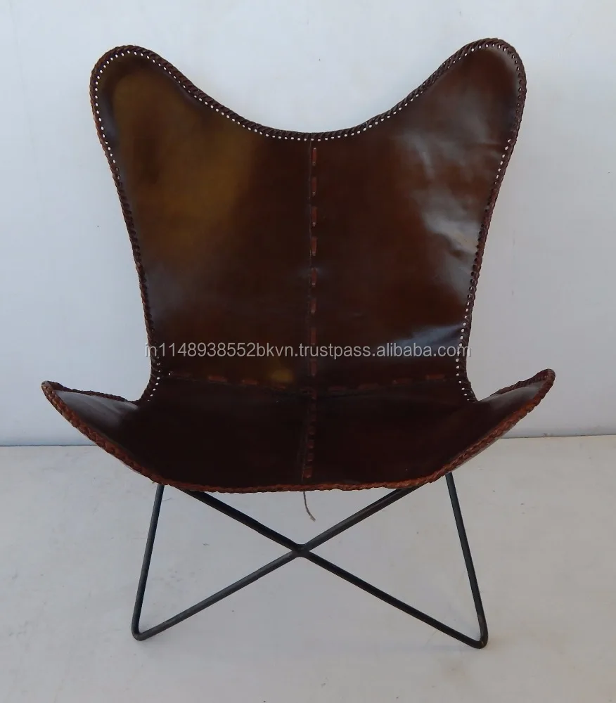 Промышленный и винтажный узор из натуральной кожи и цвета с металлическим основанием складной стул-бабочка
