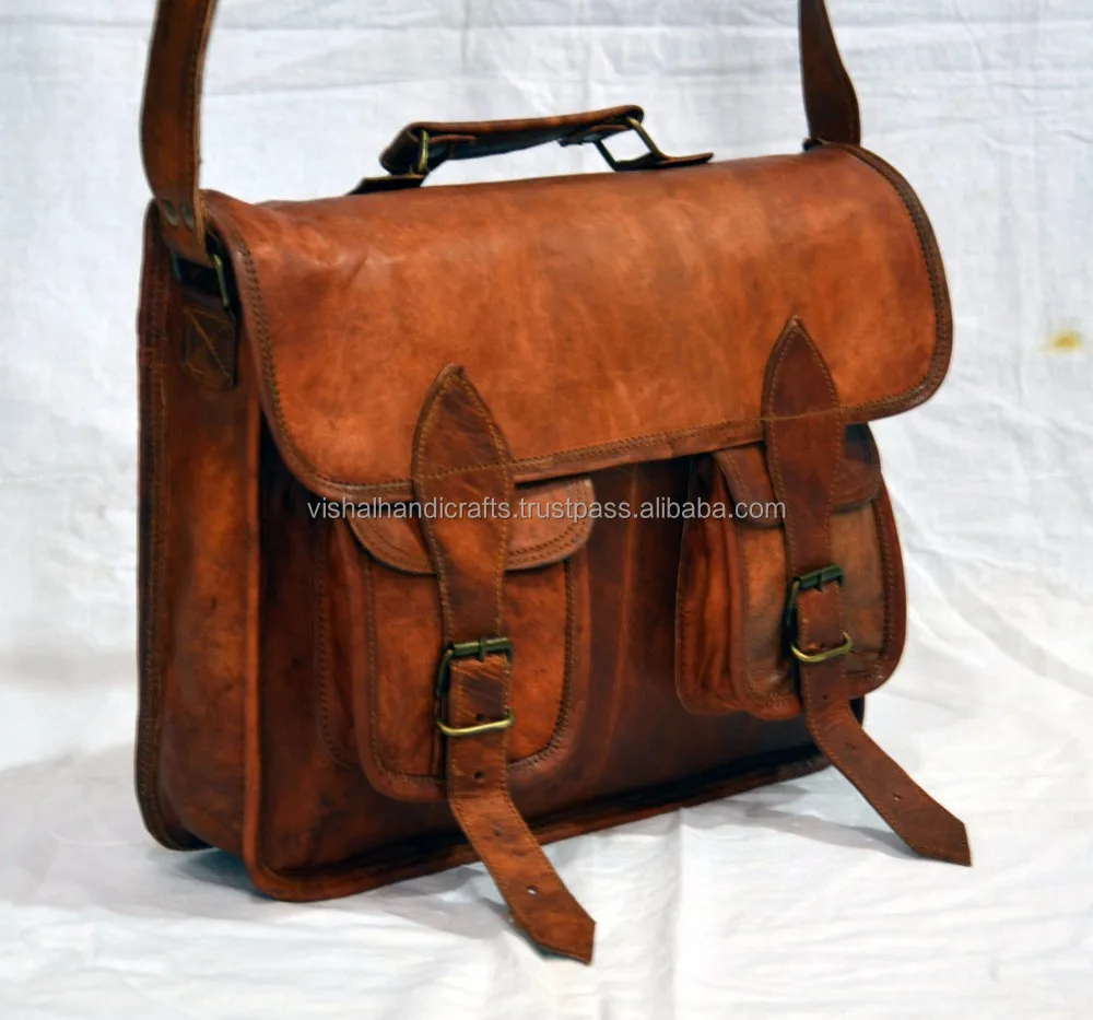 Indian Ethnic Mens real leather cross body bag vintage handmade laptop bag...
