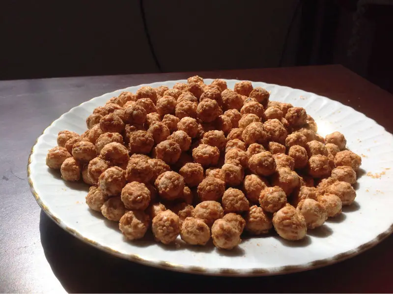 coated with sesame and honey roasted chickpeas