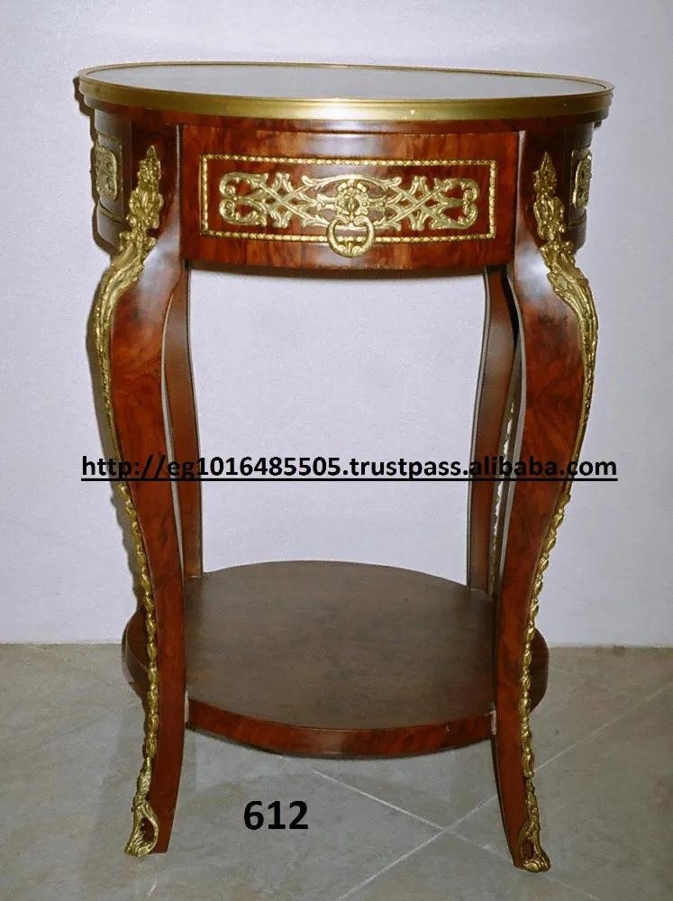 
antique side Table , inlaid with brass , top marquetry 