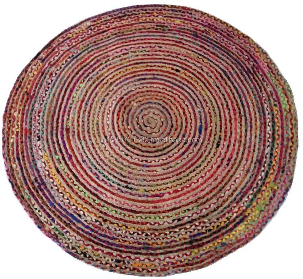 Best Selling Amazon Abstract Design Multi color Jute Cotton Chindi Braided round area rug for Living room hotel