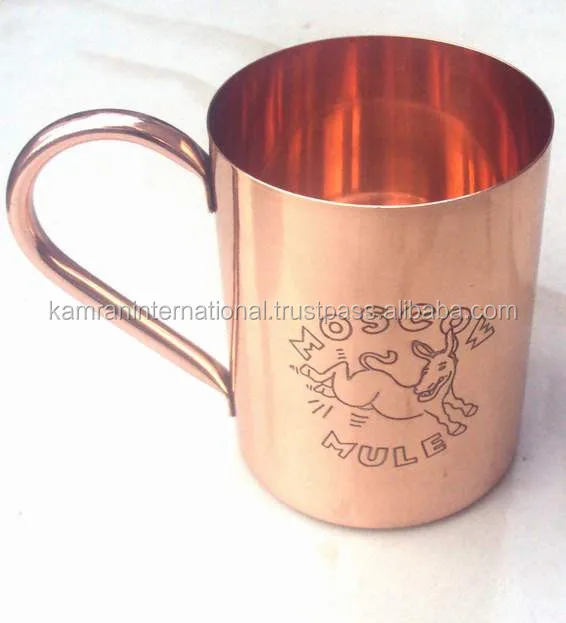 BPA FREE 100% COPPER CYLINDER SHAPED MULE MUG WITH COPPER HANDLE HANDCRAFTED COPPER MUG