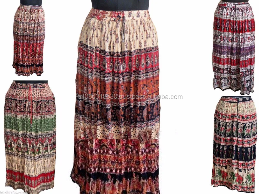 skirts printed long jupe falda floral Indian gypsy kjol Hippie Boho Gypsy Tribal Batik Animals Elastic Waist Long Skirt Dress