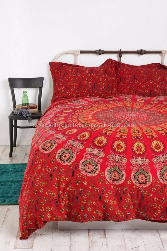 Indian Mandala Duvet Cover Doona Reversible Queen Size Flat Sheet & Matching Pillowcases Hippie Bedspread