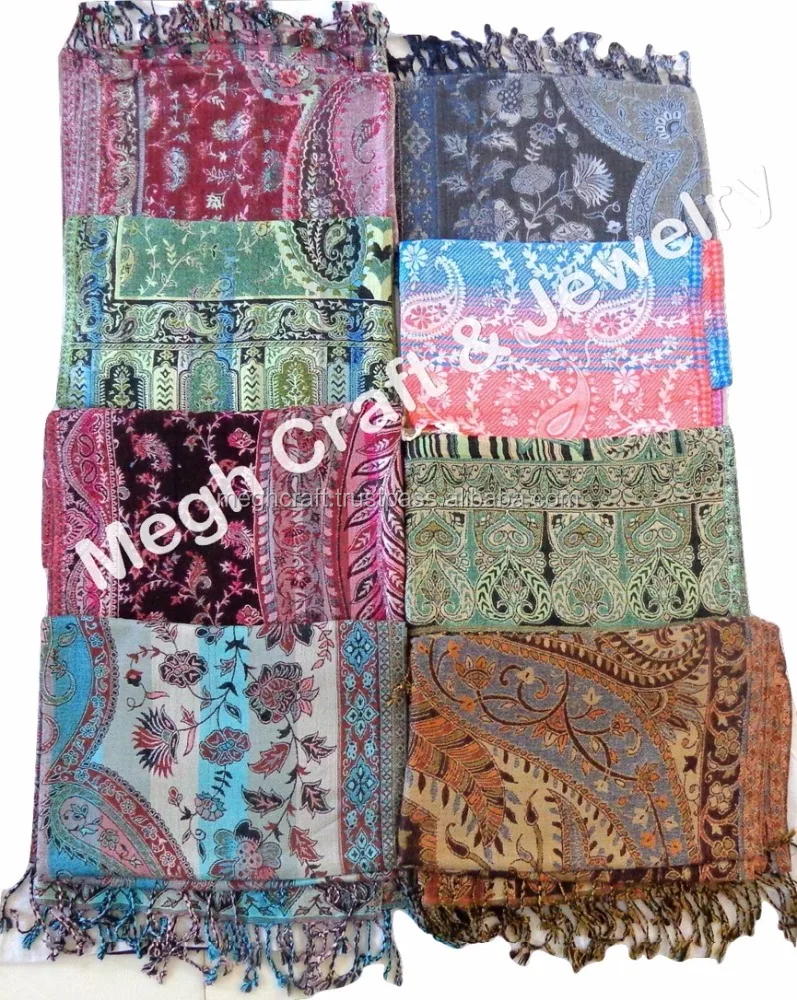 Indian Pashmina reversible modal silk stole shawl - Designer Handmade Scarf Girls Neck Wrap Hijab Shawl-Women Wear Silk Shawl
