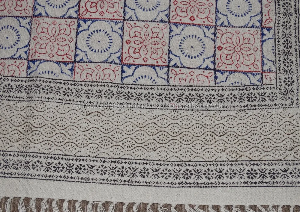 Handblock printed fabri Indian Handmade Carpet Throw Indian Rug Handmade Hand-dyed Indigo Rug, Small Mat, 2 x 3 ft, White/Indigo