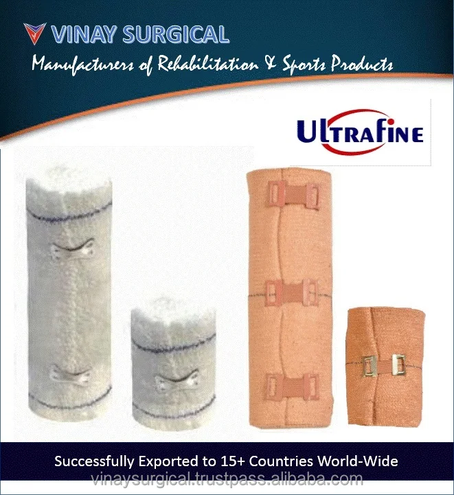 Хлопковая эластичная крепированная повязка с эластичными/металлическими зажимами