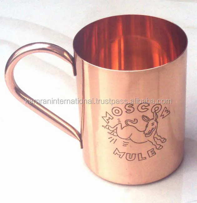 BPA FREE 100% COPPER CYLINDER SHAPED MULE MUG WITH COPPER HANDLE HANDCRAFTED COPPER MUG