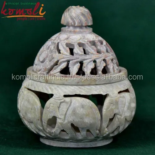 Handmade soap stone carving tea light holder, natural stone candle holder soapstone candle holder