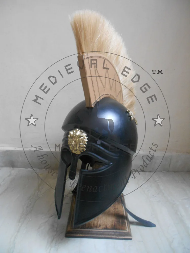 Royal Sparta & Greek Barbuti Black Helmet Ancient Helmet With Plume At An Affordable Price Largest Manufacture Company
