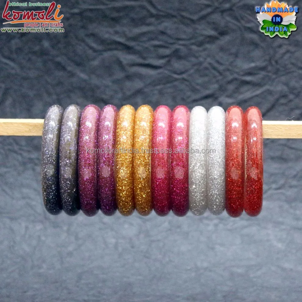 Golden glitter resin acrylic Indian fashion jewellery bracelet bangle
