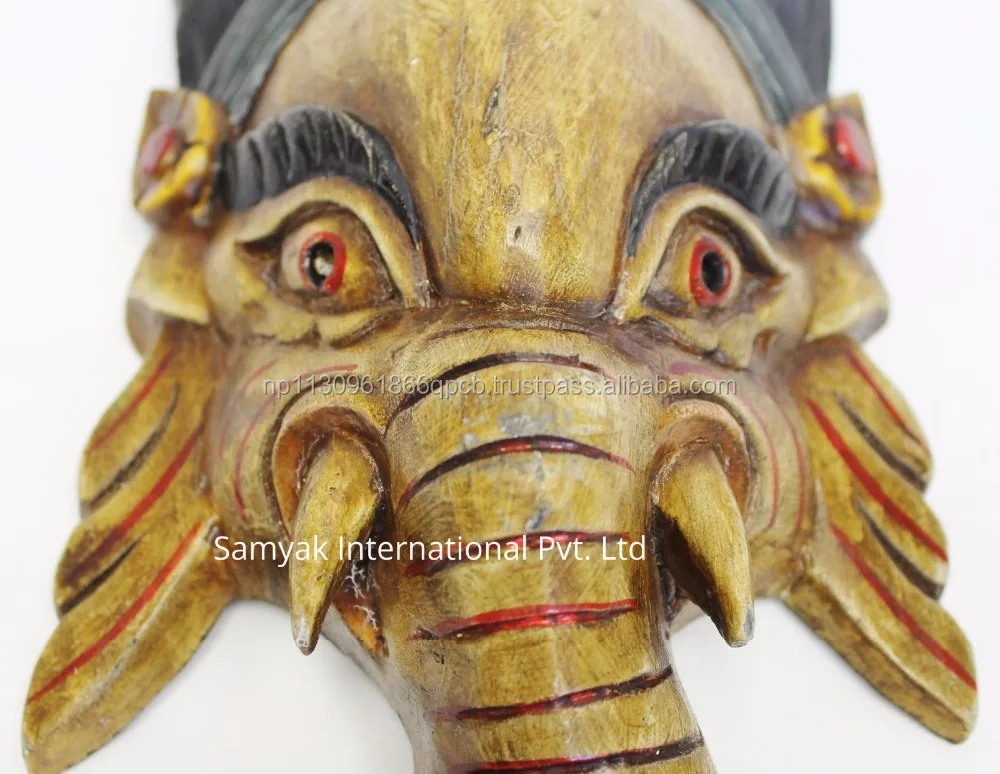 Hand Crafted Wooden Mask of Hindu Lord Ganesh Wall Hanging Made In Nepal
