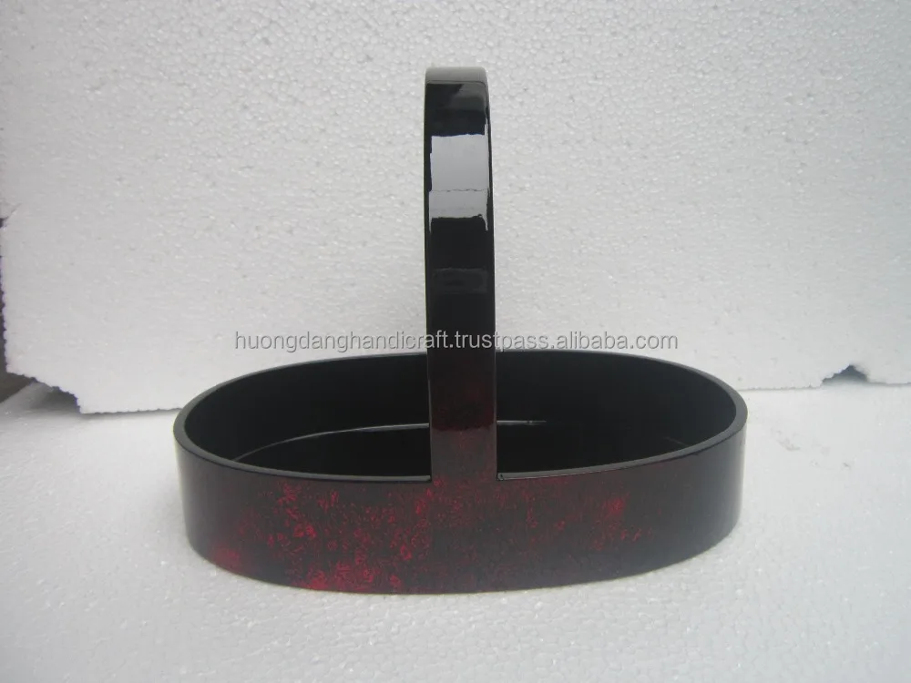 Shiny Black outside oval Lacquer Tray Vietnam with Handle