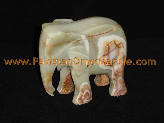 POLISHED ONYX HAND CARVED ELEPHANTS