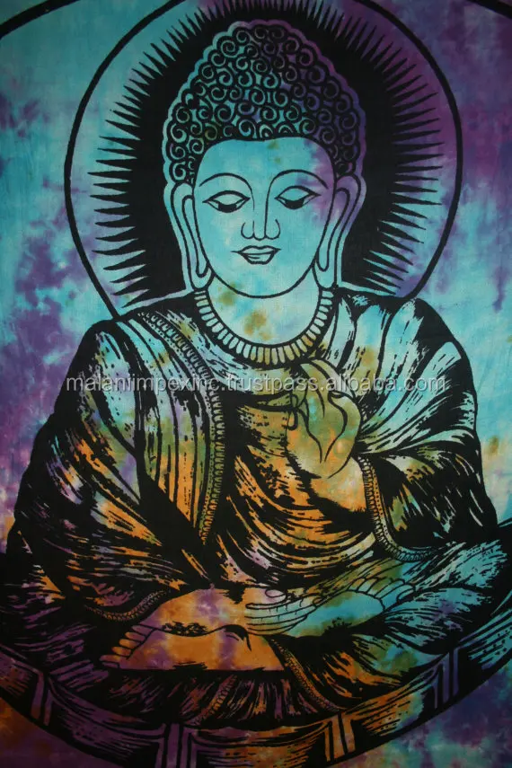 Cotton printed meditation Lord Buddha wall decor Indian throw wall art printed Indian wall hangings tapestry