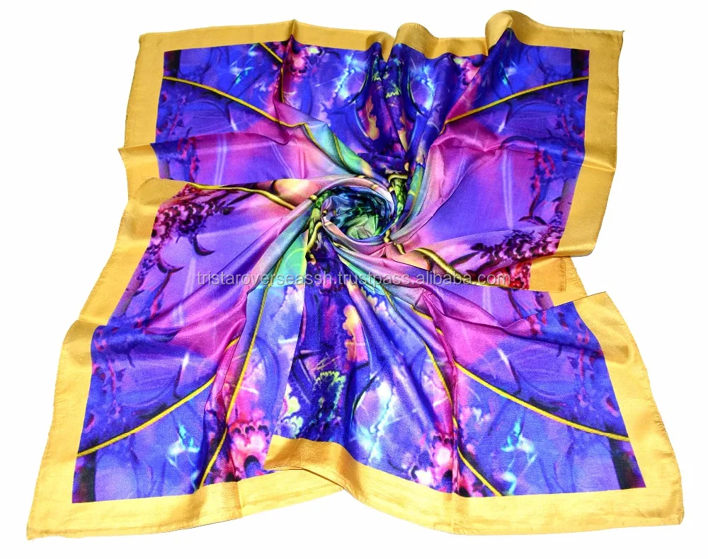 Silk digital printed scarf Print your custom designs scarf 12 mm quality long length printed pattern square style pure silk