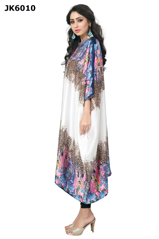 Animal Printed Style Free Size Kaftan / Fancy Collar Neck Calf Length Kaftan For Party Wear / Latest Night Dress