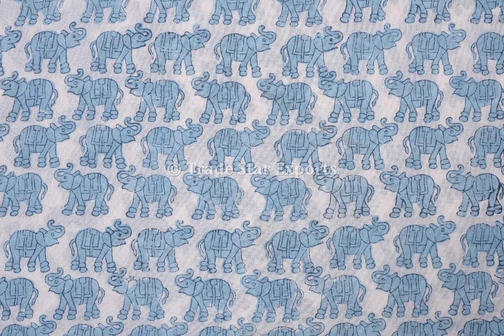 Hand Block Art Indian Cotton Home Textile Upholstery Voile Elephant Print Fabric Rajasthani Printed Kid Fabric Printed Material