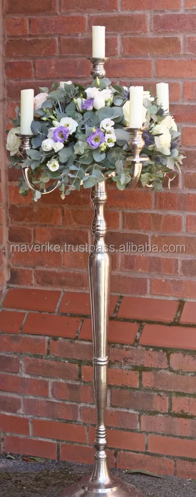 Tall Silver Plated Aluminum Floor Candelabra For Church Home And Wedding Decoration Handmade 5 Arms Candelabra