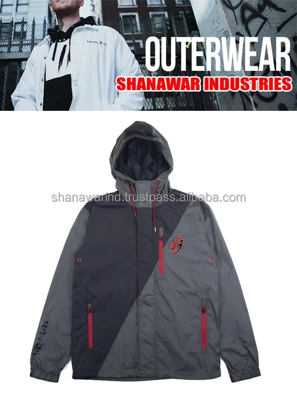 High Street Style Lightweight Windbreaker Winter Jacket for Men 100% Nylon Water Resistant Shell