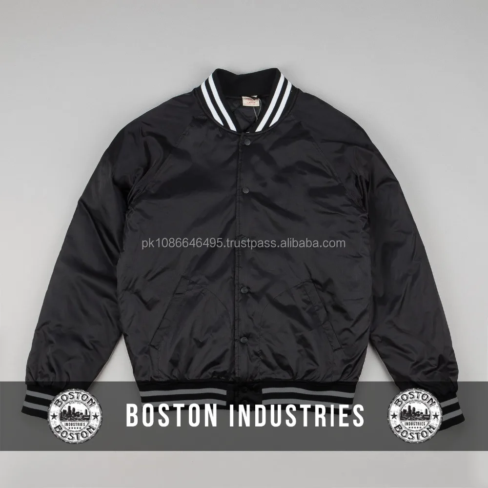 
Custom Black Bomber Jacket Polyester Rib And Collar Bomber Jacket 