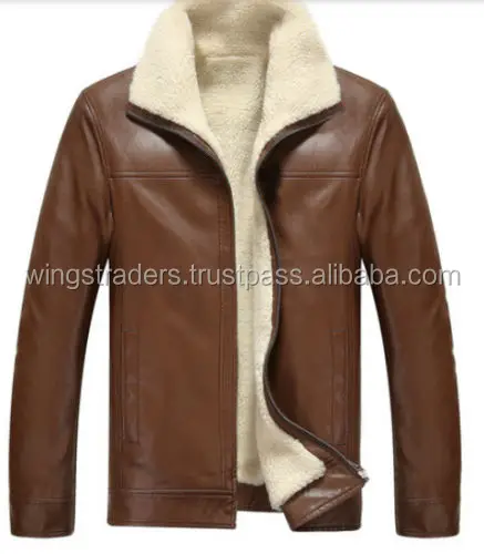 Winter season brown leather fur lining jacket