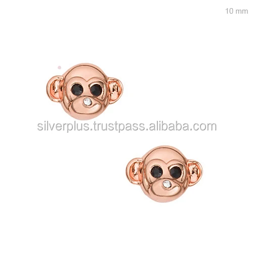 Solid 18k Yellow Gold Black Diamond Skull Earring Studs At Wholesale Price