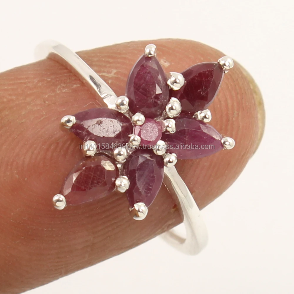 Size UK Any Claw Setting 925 Sterling Silver Jewellery Natural Pear And Round Red RUBY Gemstone Ring ! Best Gift