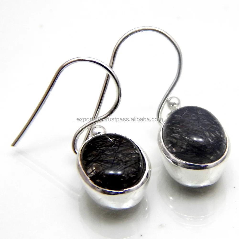 Black Routile Quartz Gemstone 925 Sterling Silver Earring, women earring handmade cute fashion earring stylish earring