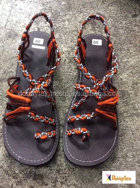 Dobbytex DBTS9 Brown Orange Black White Twist Handmade rope Sandals/Shoes Hill tribe / Hmong / Summer / African