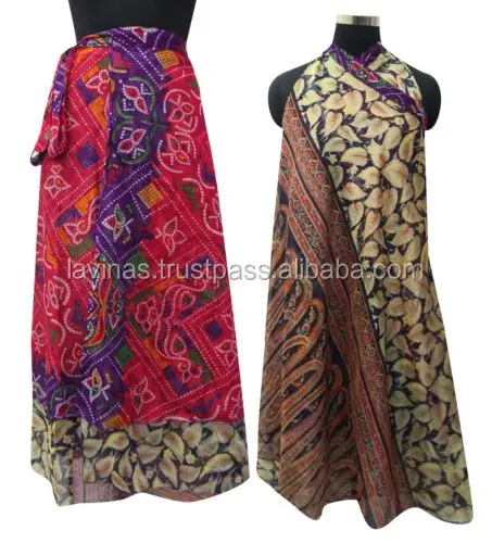 Женская Праздничная длинная винтажная шелковая юбка с запахом индийская Сексуальная Волшебная Двухслойная в стиле бохо большого размера переработанная