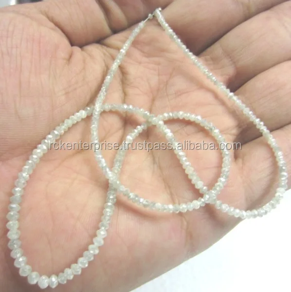 18 Carat White Faceted Diamond Beads Necklace with 14k yellow gold Clasp