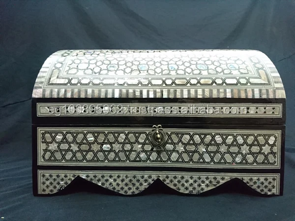 J54 HUGE Mother of Pearl Mosaic Trinket Treasure Chest Holder Bombay Jewelry Box