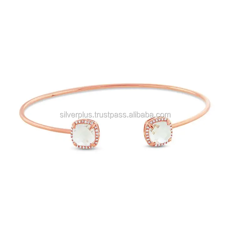 Indian Manufacture of 18kt Solid Pink Gold Diamond Open Bangle Bracelet Fine Indian Jewelry
